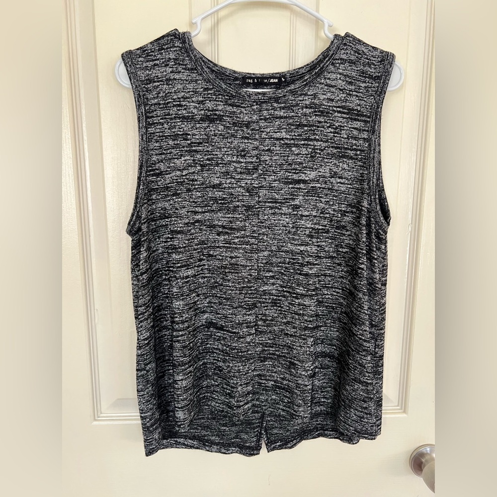 Rag & Bone JEAN Black Gray Marled Sleeveless Top Asymmetrical Hem Size L